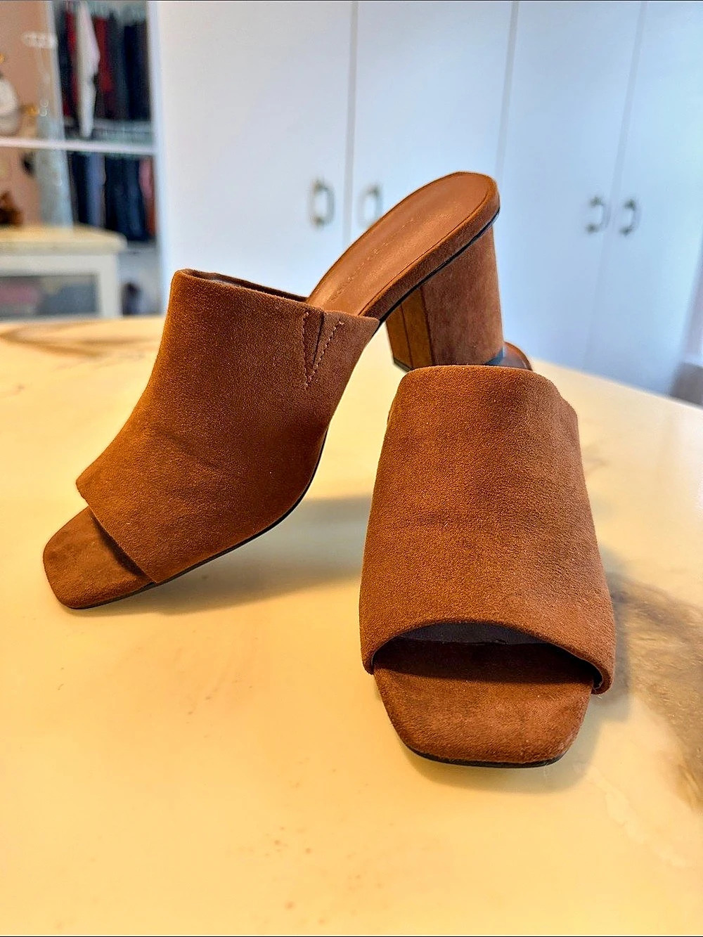 ZARA Brown Suede-Style Block Heel Mules